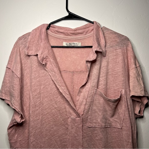 NWOT Free People Size Large Linen Blend The Posh Tee in Desert Rose Pink - Picture 3 of 11